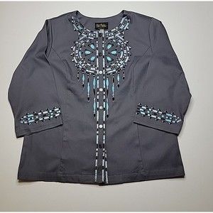 Bob Mackie Wearable Art Gray Blue Silver Southwest Dream Catcher  Jacket Size M